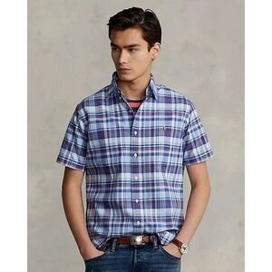 Polo Ralph Lauren Mens Classic Fit Oxford Short Sleeve Blue Plaid Shirt Multi S